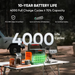 Jackery Explorer 1000 V2 Portable Power Station highlighting its LiFePO4 battery with 4000 charge cycles and up to 10 years of daily use