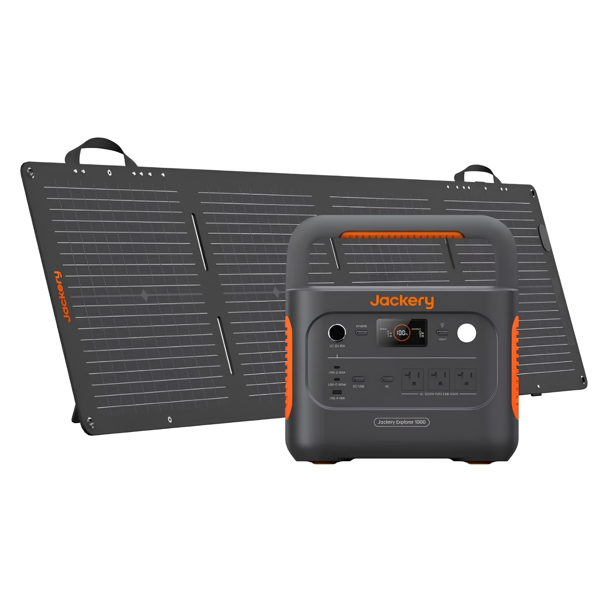 Jackery Explorer 1000 V2 Solar Generator + 100W Solar Panel portable power station paired with a foldable solar panel for camping, RV trips, and emergency backup power