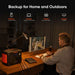 Jackery Explorer 1500 v2 Portable Power Station powers a home desk setup while the image shows backup times for a fridge, laptop, heater, and AC