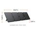 Jackery Explorer 1500 v2 + SolarSaga 100W Air foldable solar panel shown with its unfolded dimensions of 65.67 × 16.65 × 0.67 inches for size reference