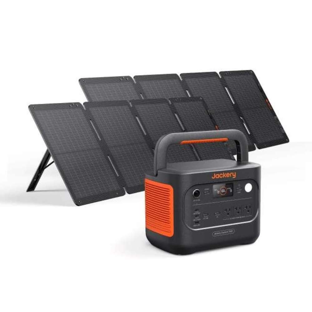 Jackery Explorer 1500 v2 + SolarSaga 100W Air portable power station paired with two foldable solar panels for off-grid power, camping, and emergency backup