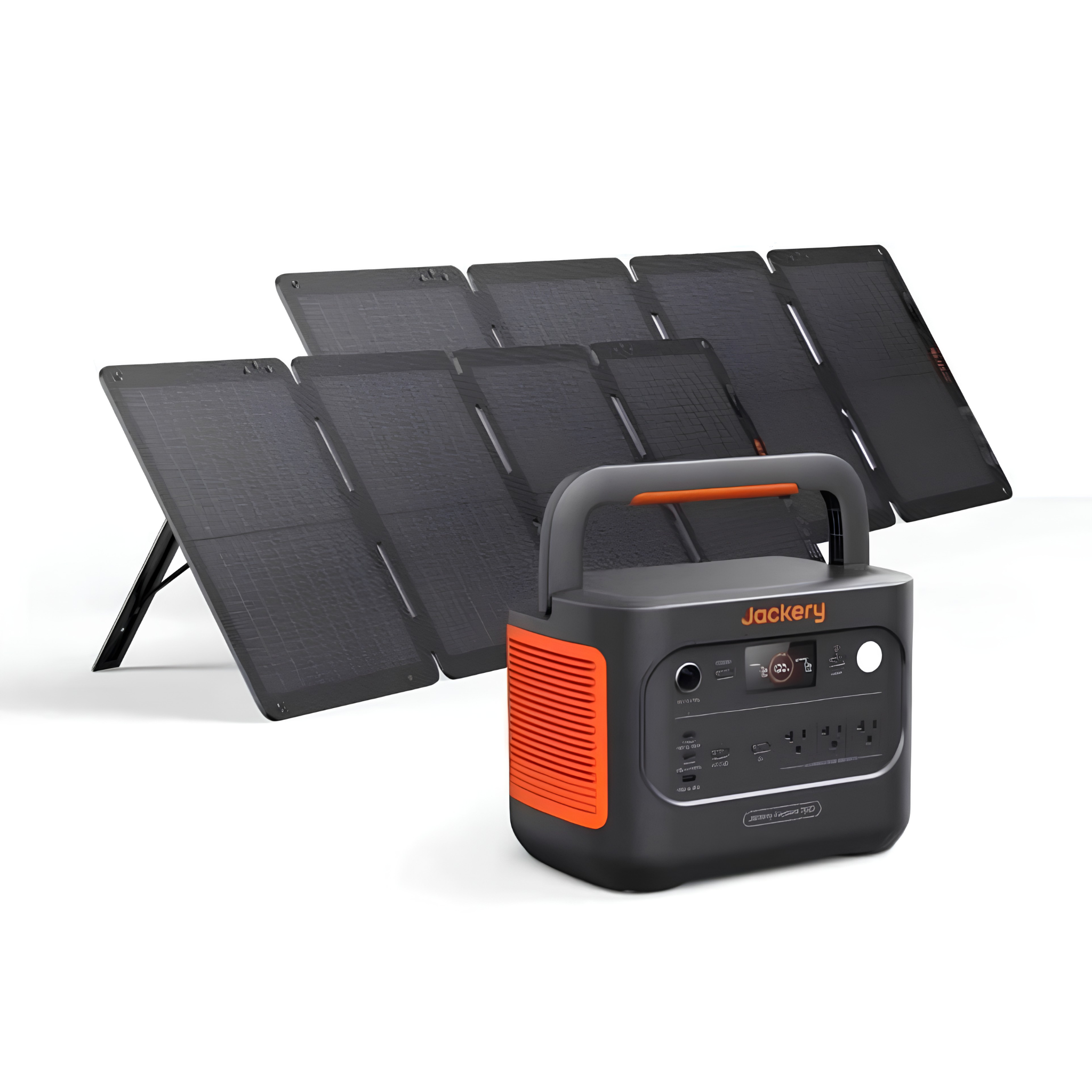 Jackery Explorer 1500 v2 + SolarSaga 100W Air portable power station paired with two foldable solar panels for off-grid power, camping, and emergency backup