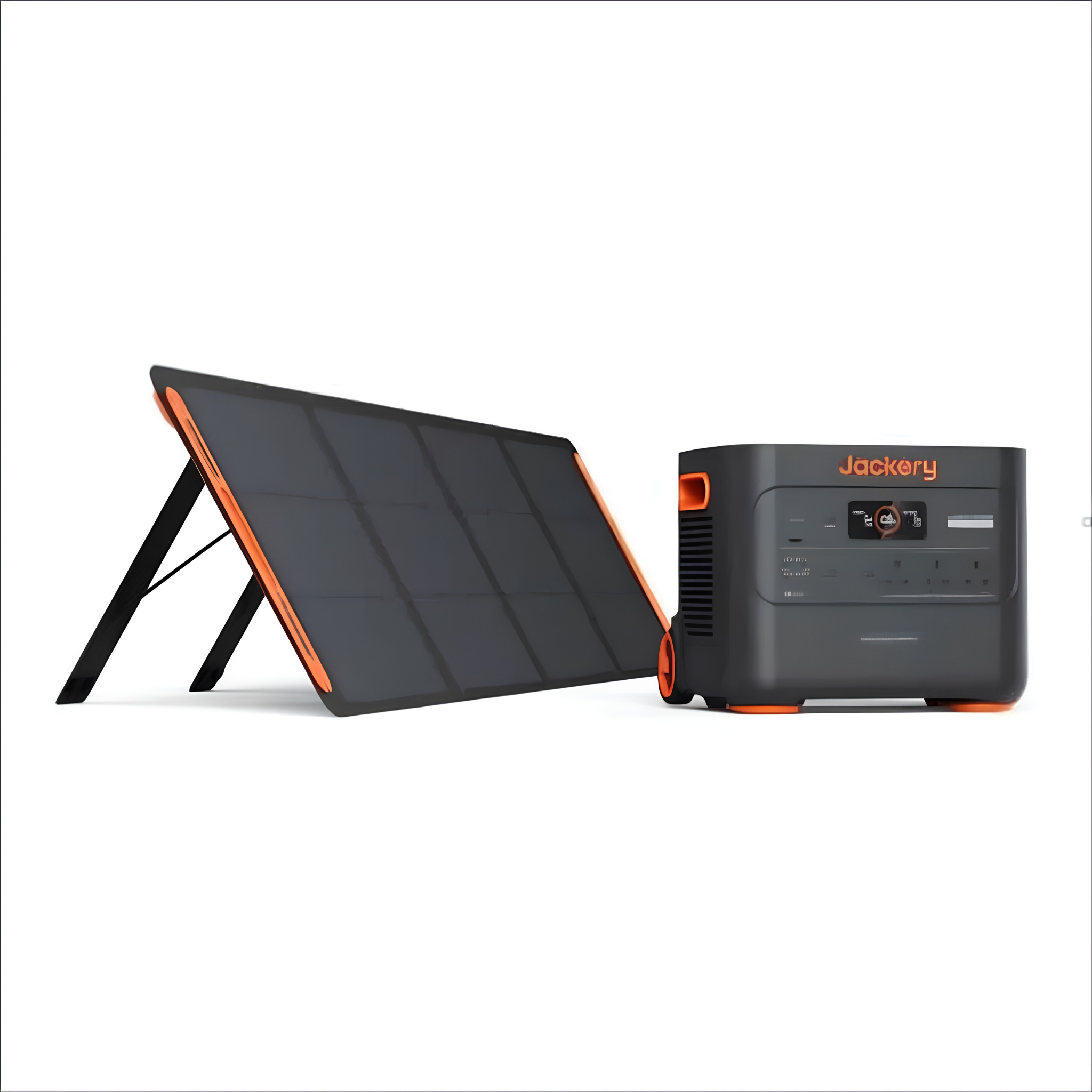 Jackery Explorer 2000 Plus Portable Power Station connected to a foldable solar panel for clean, portable power during camping and outdoor use