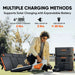 Jackery Explorer 2000 Plus Portable Power Station is charged by portable solar panels, a wall outlet, or a car for flexible recharging