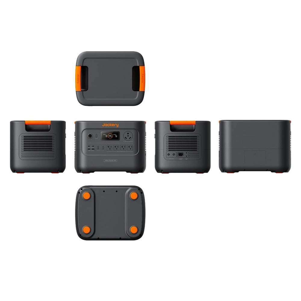 Jackery HomePower 3000 Portable Power Station is displayed from multiple angles, including front, sides, top, back, and bottom