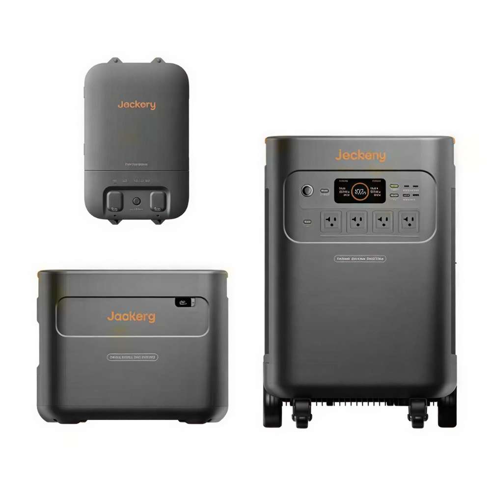 Jackery Explorer 5000 Plus Portable Power Station + Battery Pack 5000 Plus + Smart Transfer Switch includes a portable power station, expansion battery, and smart transfer switch