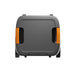 Jackery Explorer 5000 Plus Portable Power Station shown from the back with orange side handles and built-in wheels