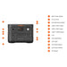 Jackery HomePower 2000 Plus v2 Power Station diagram labels the main power button, USB ports, LCD screen, LED light, AC buttons, and AC outlets