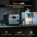 Jackery HomePower 3000 Portable Power Station is shown indoors powering a small fridge during a blackout with text highlighting its UPS backup feature