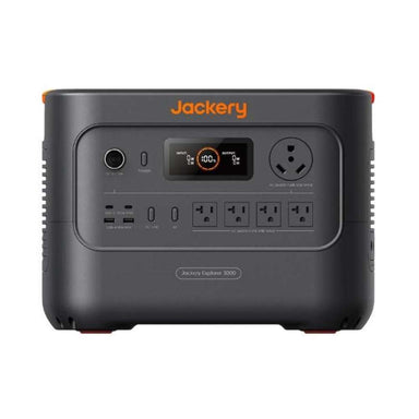 Jackery HomePower 3000 Portable Power Station shown from the front with its display, outlets, USB ports, and orange Jackery logo