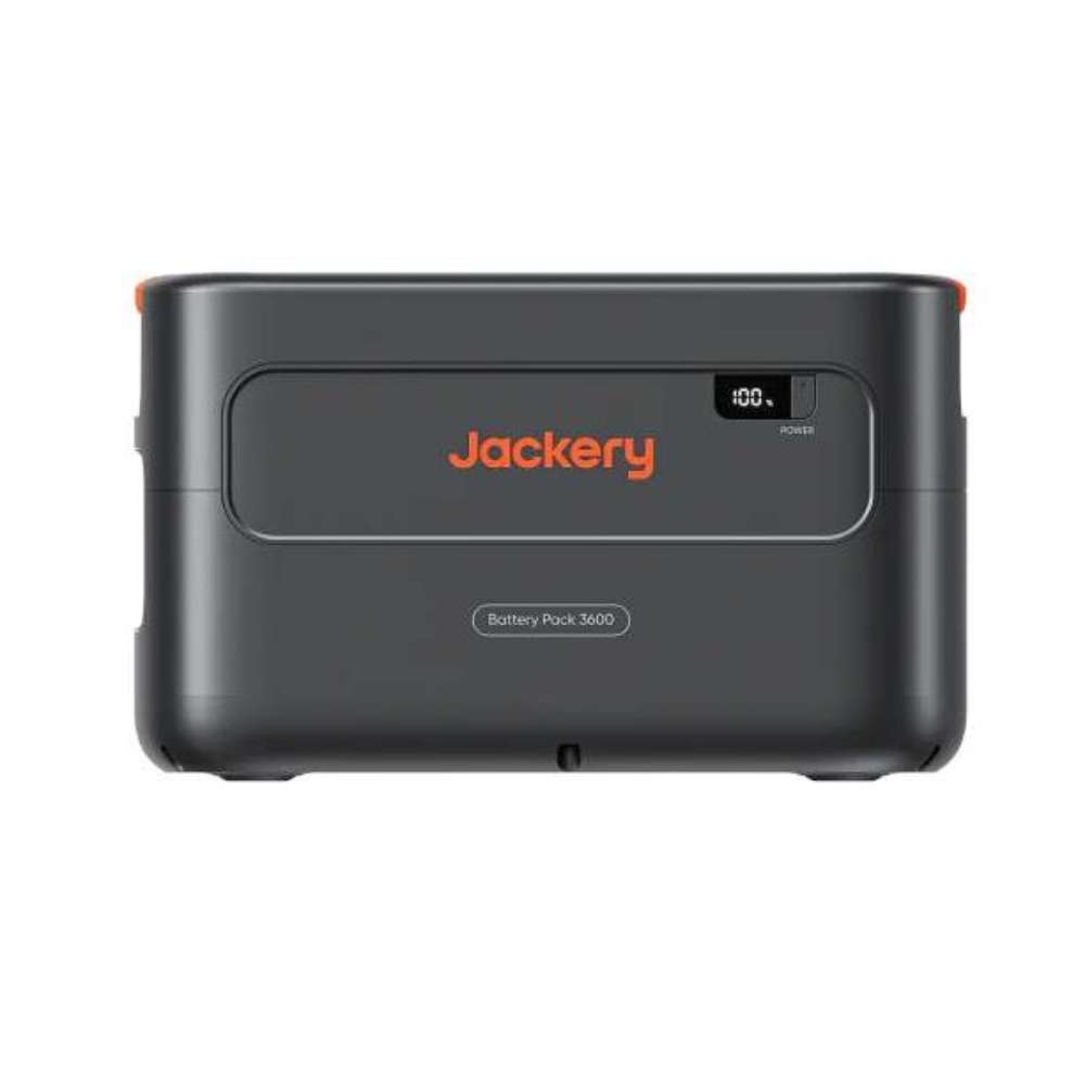 Jackery HomePower 3600 Plus Battery Pack shown from the front with the Jackery logo and battery display