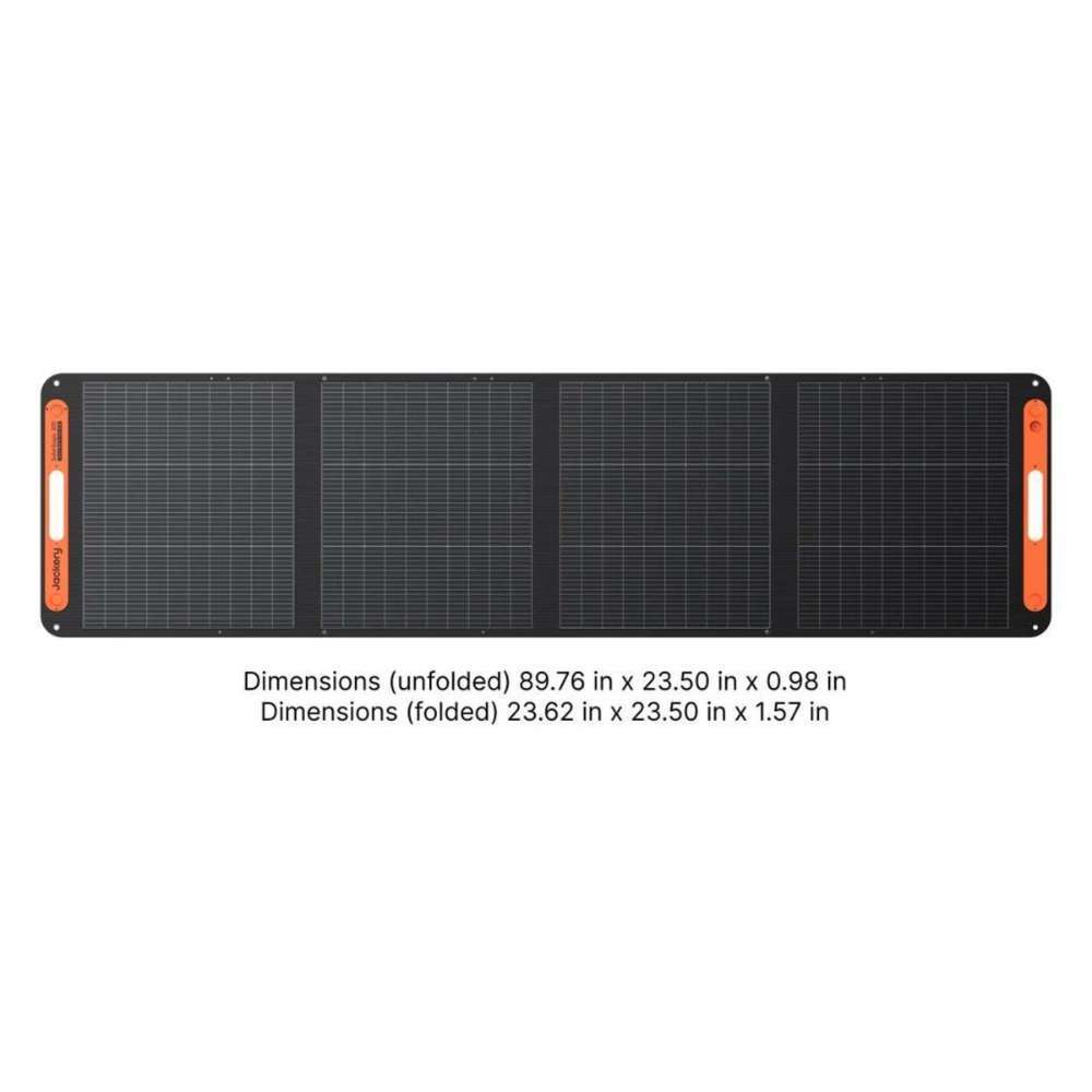 Jackery HomePower 3600 Plus Portable Power Station paired with a foldable solar panel shown fully unfolded and folded with labeled dimensions