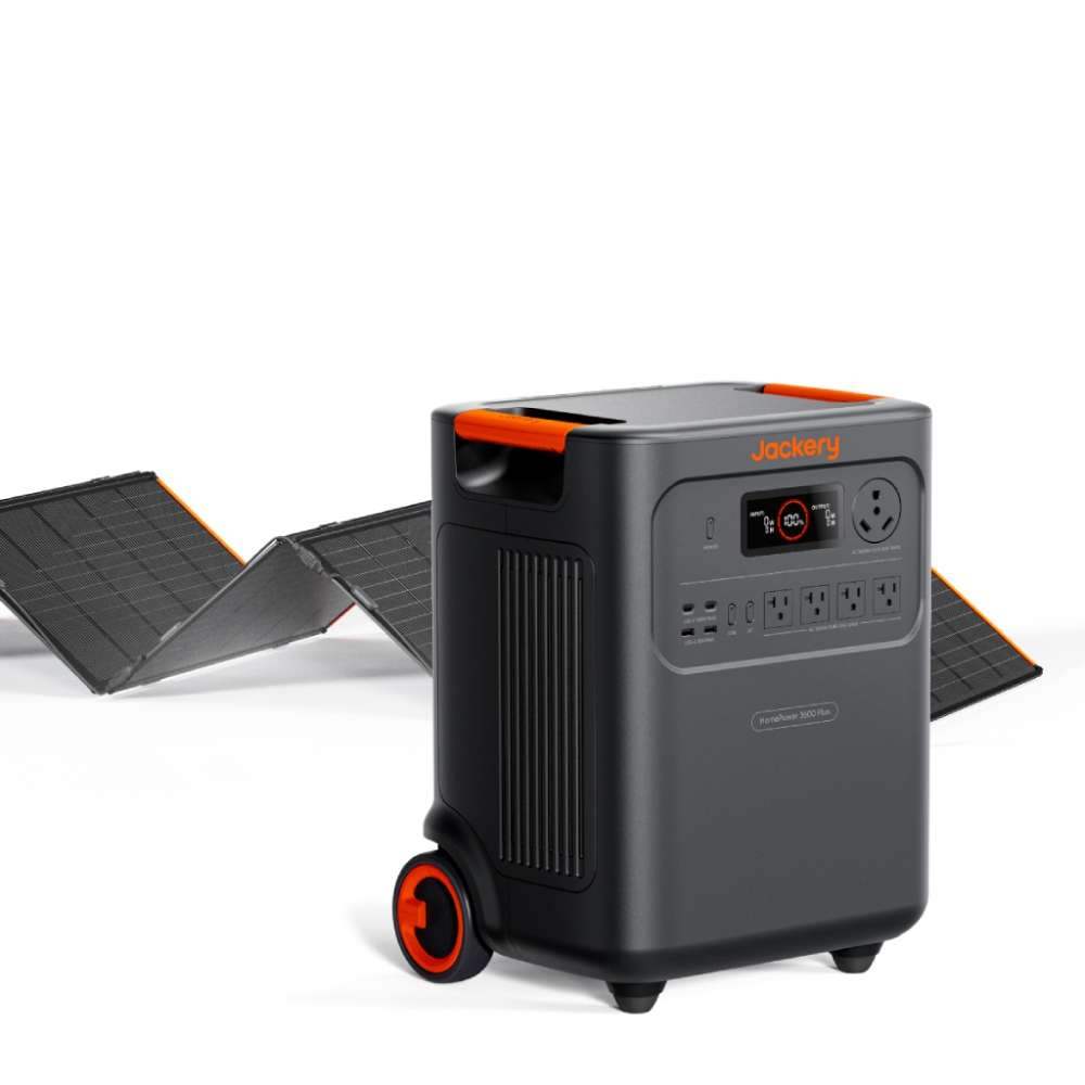 Jackery HomePower 3600 Plus + SolarSaga 500X Solar Panel features a portable power station with a large foldable solar panel
