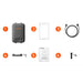 Jackery Smart Transfer Switch package contents displayed with the switch, mounting template, cable, brackets, manual, and screws