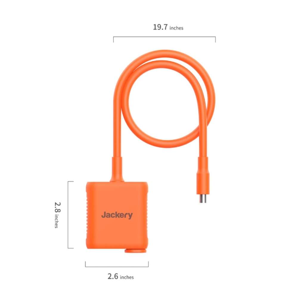 Jackery Solar Panel Connector with labeled dimensions showing its compact size and cable length