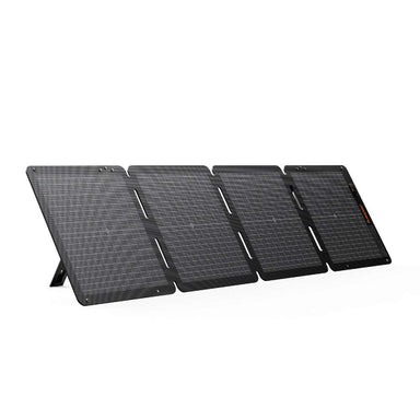 Jackery SolarSaga 100W Air Solar Panel fully unfolded with its built-in kickstand on a white background
