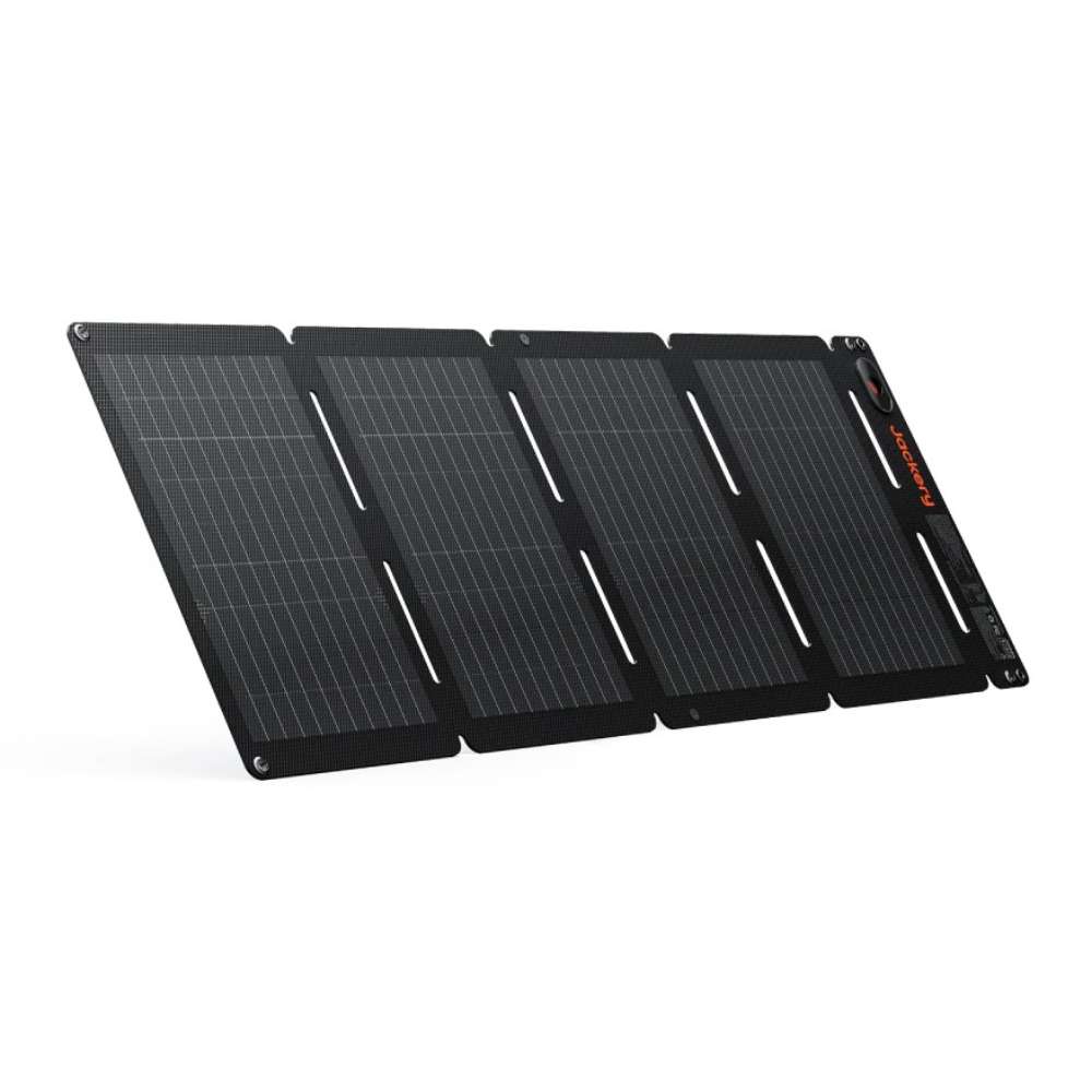 Jackery SolarSaga 40 Air Solar Panel is displayed on a white background, showing its compact four-panel design