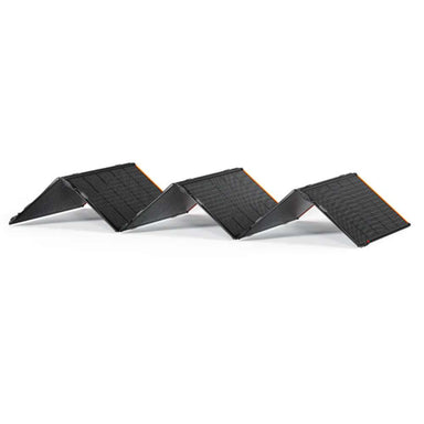 Jackery SolarSaga 500X Solar Panel is fully unfolded in a zigzag shape against a white background, showing its foldable portable design
