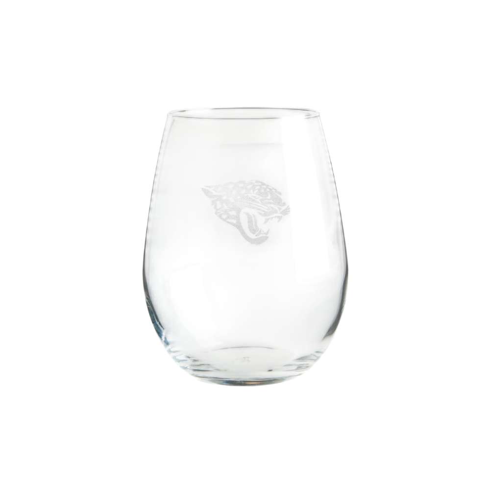 Jacksonville Jaguars Crate & Barrel NFL Aspen 11.75oz Stemless Wine Glass, Set of 4 featuring an etched jaguar-head logo on clear glass