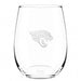 Jacksonville Jaguars Crate & Barrel NFL Aspen 17oz Stemless Wine Glass, Set of 4 features a clear stemless glass etched with the Jaguars roaring jaguar-head logo