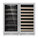 KingsBottle 47" High Upright Wine and Beverage Refrigerator Combo With Low-E Glass Door features a sleek stainless steel finish with glass doors and separate storage for beverages and wine