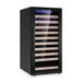 KingsBottle 47-Inch Height Single Zone Wine Cooler With Low-E Glass Door shown as a full black unit with glass door and wooden shelves inside