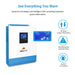 LCD display of Sun Gold Power 3000W 24V Solar Inverter Charger [PV120-450V/MPPT120- 400V] showing system status and alerts