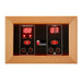 LED control panel with red temperature and timer readouts in a light wood frame for Golden Designs Maxxus 3 Person Low EMF Far Infrared Corner Sauna in Red Cedar
