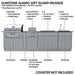Labeled component diagram of the Sunstone Alamo 10ft Outdoor Cabinet Island Package with Hybrid Grill
