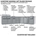 Labeled diagram shows Sunstone Savanna 16ft Outdoor Cabinet Package with 60° Angle with grill, fridge, ice chest, and sink features