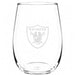 Las Vegas Raiders Crate & Barrel NFL Aspen 17oz Stemless Wine Glass, Set of 4 features a clear stemless glass etched with the Raiders shield logo