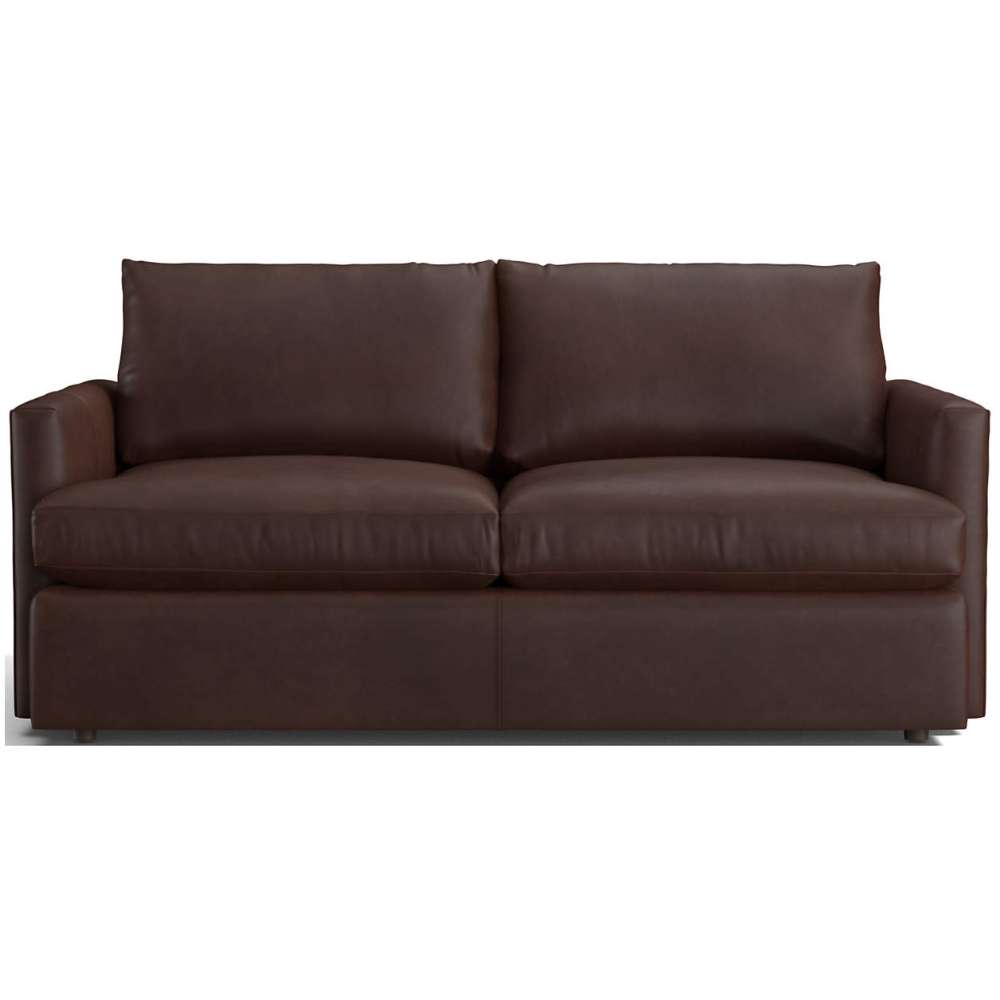 Leather Burgundy (Arroyo) Crate & Barrel Lounge Sofa shown in rich dark brown leather with oversized back cushions and track arms