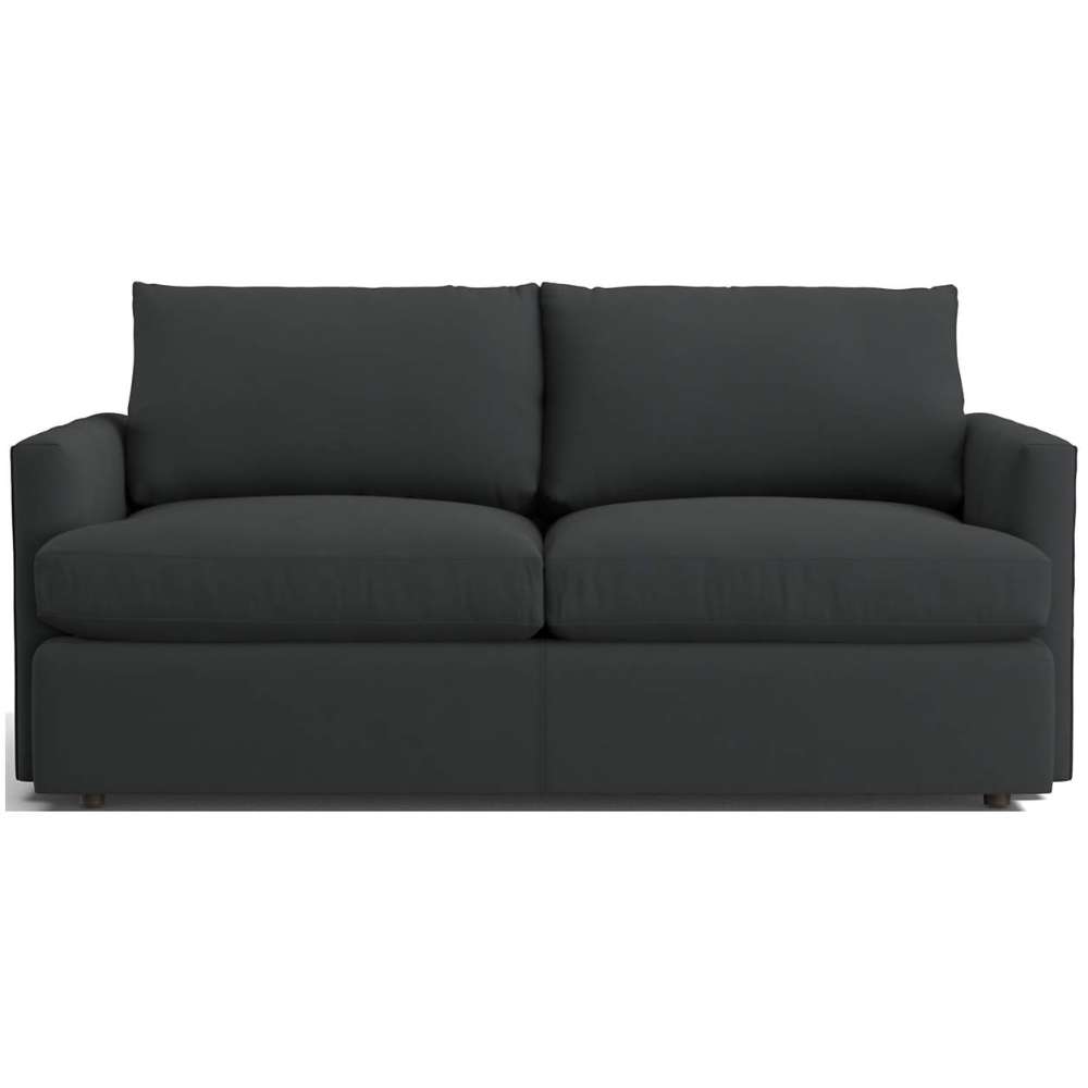 Leather Carbon (Renew Vegan Leather) Crate & Barrel Lounge Sofa shown in dark charcoal vegan leather with oversized cushions and a sleek modern frame