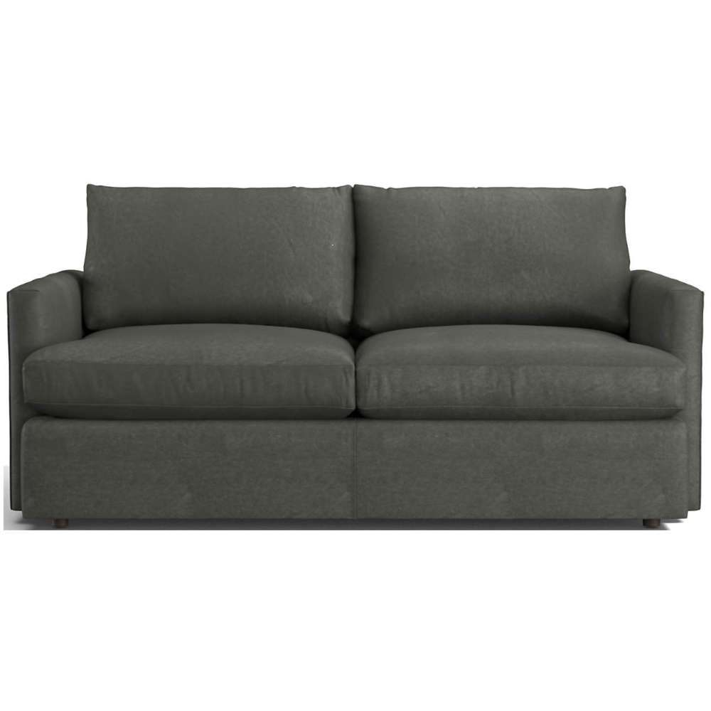 Leather Charcoal (Lukas) Crate & Barrel Lounge Sofa shown in charcoal gray leather with plush cushions and slim track arms