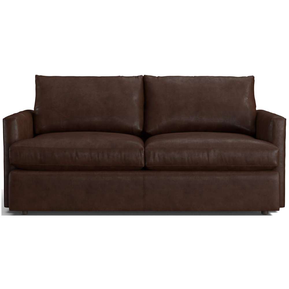 Leather Chocolate (Chester) Crate & Barrel Lounge Sofa shown in rich chocolate brown leather with plush cushions and slim track arms