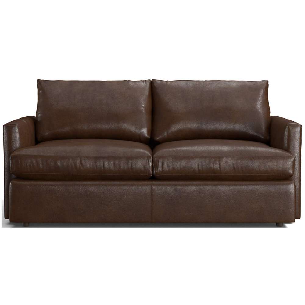 Leather Dark Rum (Dressage) Crate & Barrel Lounge Sofa shown in smooth dark brown leather with deep seat cushions and a clean modern silhouette