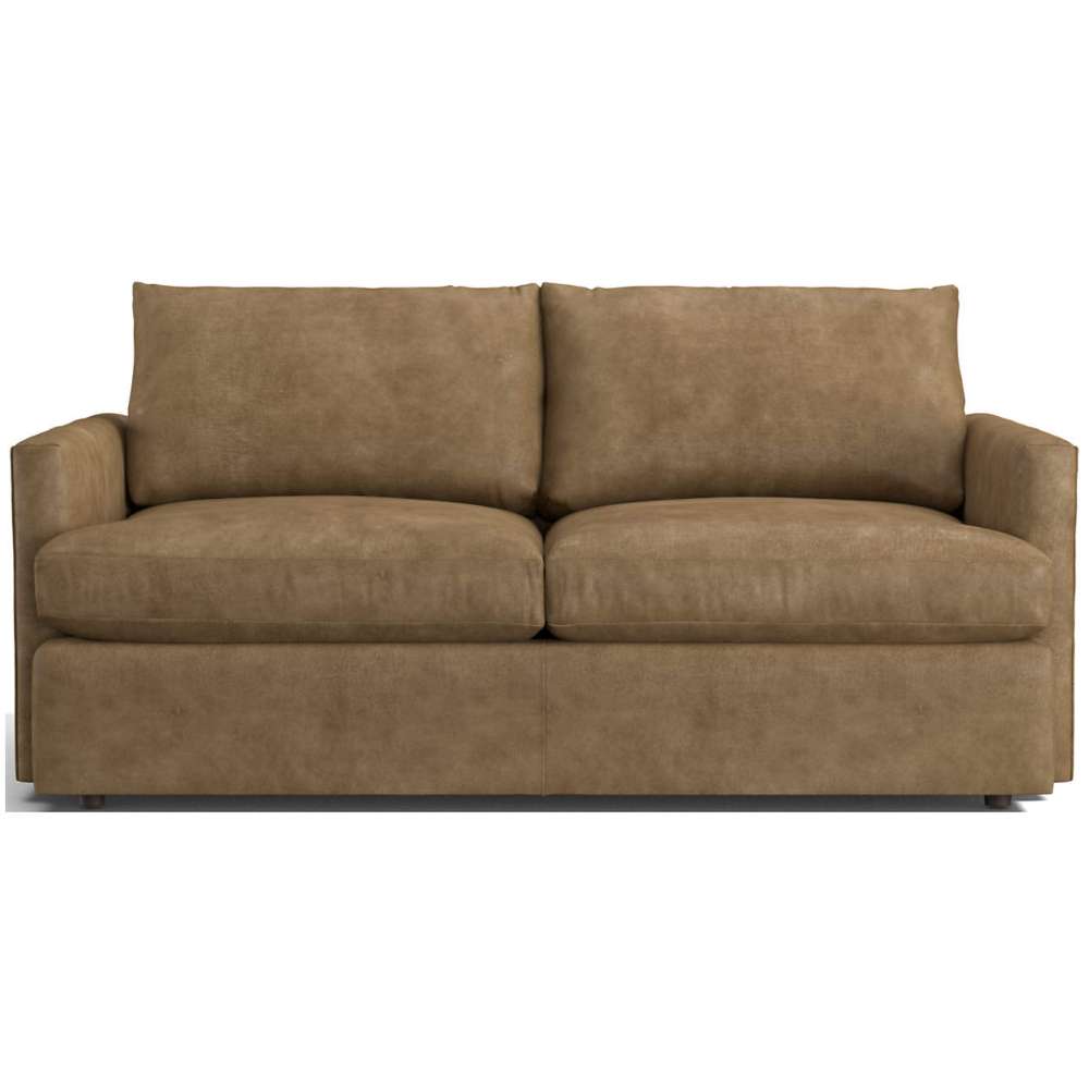 Leather Dove (Chester) Crate & Barrel Lounge Sofa shown in soft taupe leather with oversized cushions and a streamlined contemporary design