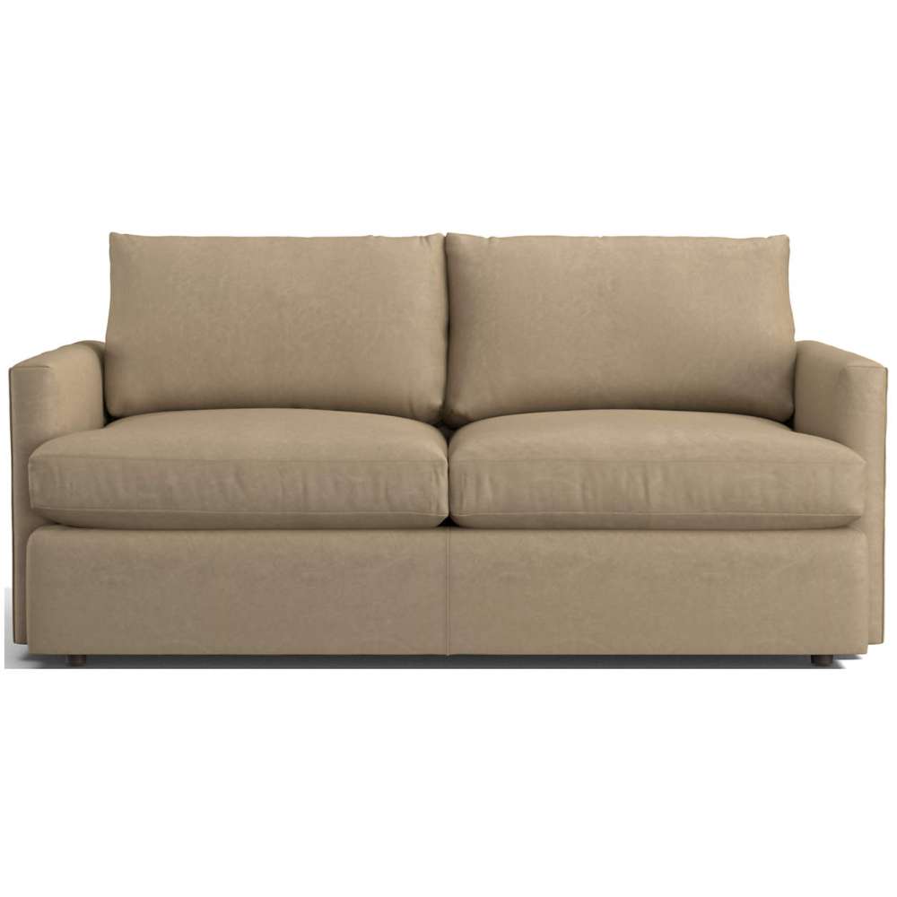 Leather Dove (Pessoa) Crate & Barrel Lounge Sofa shown in light beige leather with deep cushions and simple track arms