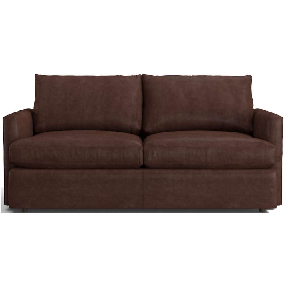 Leather Espresso (Satchel) Crate & Barrel Lounge Sofa shown in dark brown leather with oversized back cushions and a clean-lined frame