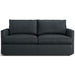 Leather Indigo (Pessoa) Crate & Barrel Lounge Sofa shown in deep indigo blue leather with plush cushions and clean track arms