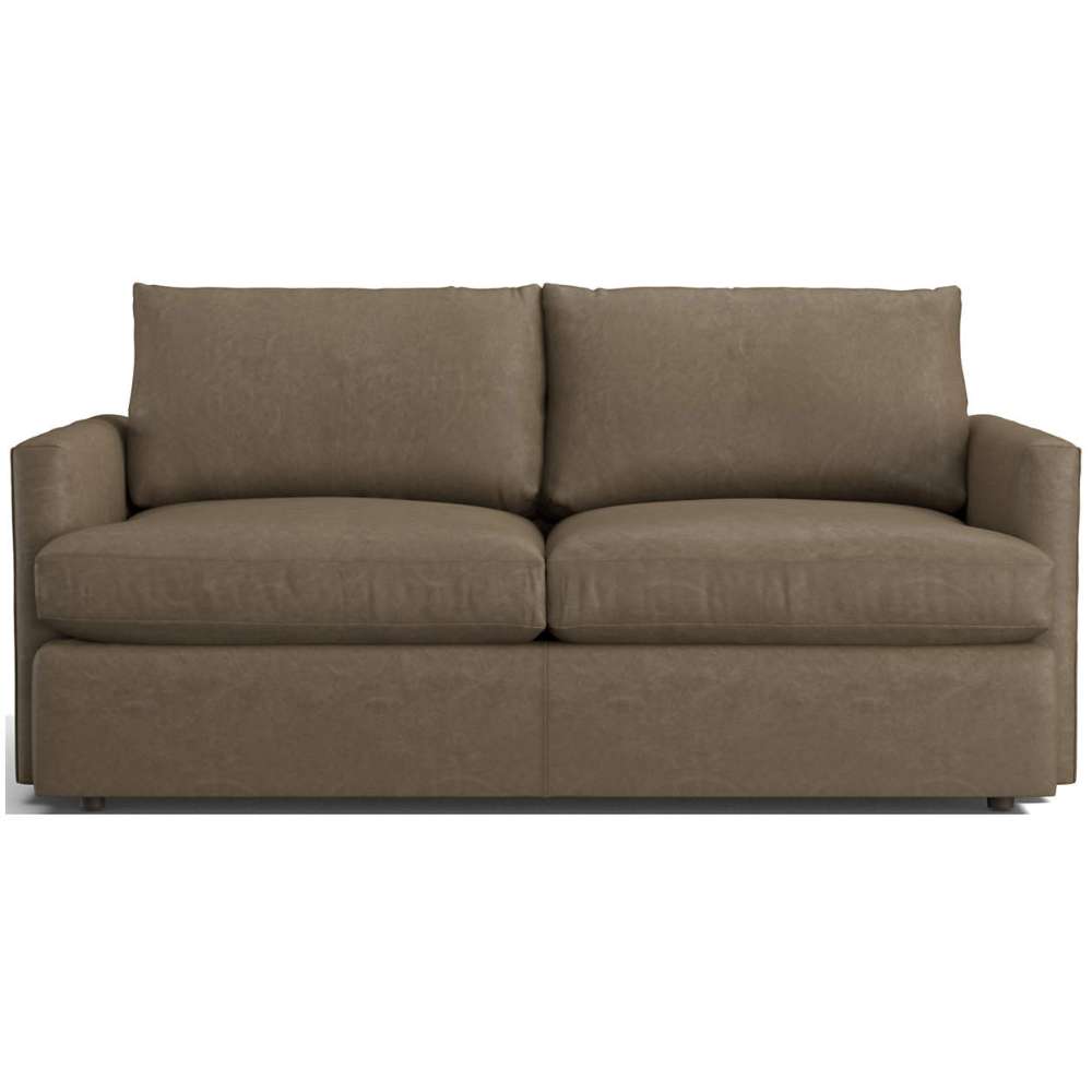 Leather Otter (Pessoa) Crate & Barrel Lounge Sofa shown in taupe-brown leather with generous cushions and a simple modern profile