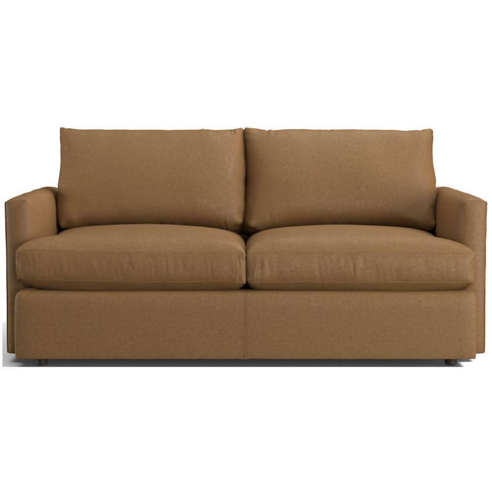 Leather Pecan (Lukas) Crate & Barrel Lounge Sofa shown in warm pecan leather with deep cushions and a streamlined modern design