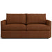 Leather Pecan (Satchel) Crate & Barrel Lounge Sofa shown in warm pecan leather with plush cushions and clean track arms