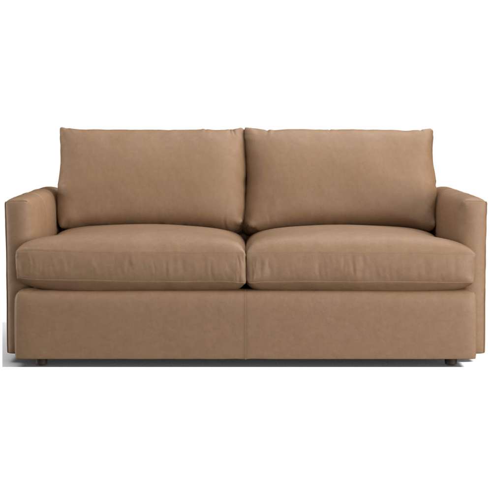 Leather Ranch (Lukas) Crate & Barrel Lounge Sofa shown in light beige leather with deep seat cushions and a sleek modern silhouette