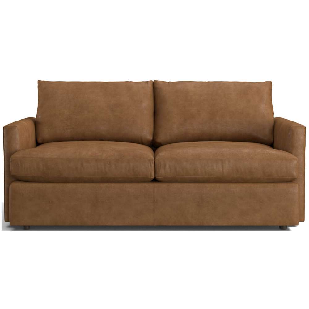 Leather Sycamore (Chester) Crate & Barrel Lounge Sofa shown in warm tan suede with deep cushions and a contemporary profile