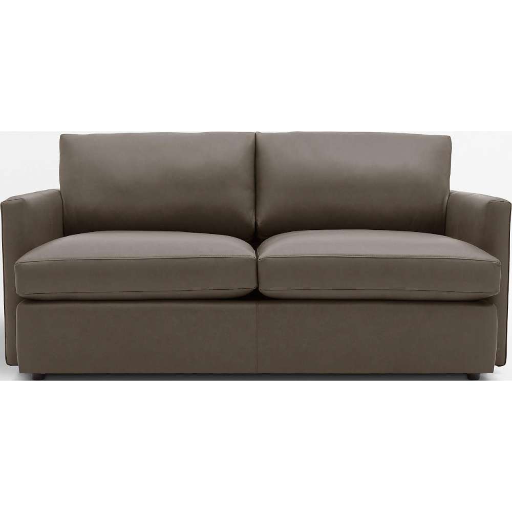 Leather Toffee (Lukas) Crate & Barrel Lounge Sofa shown in rich toffee leather with plush cushions and a streamlined modern frame