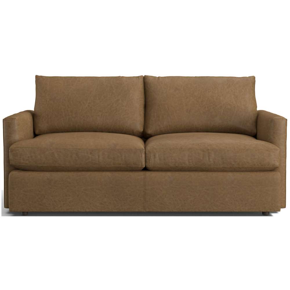 Leather Umber (Montura) Crate & Barrel Lounge Sofa shown in distressed umber leather with deep cushions and a relaxed contemporary style