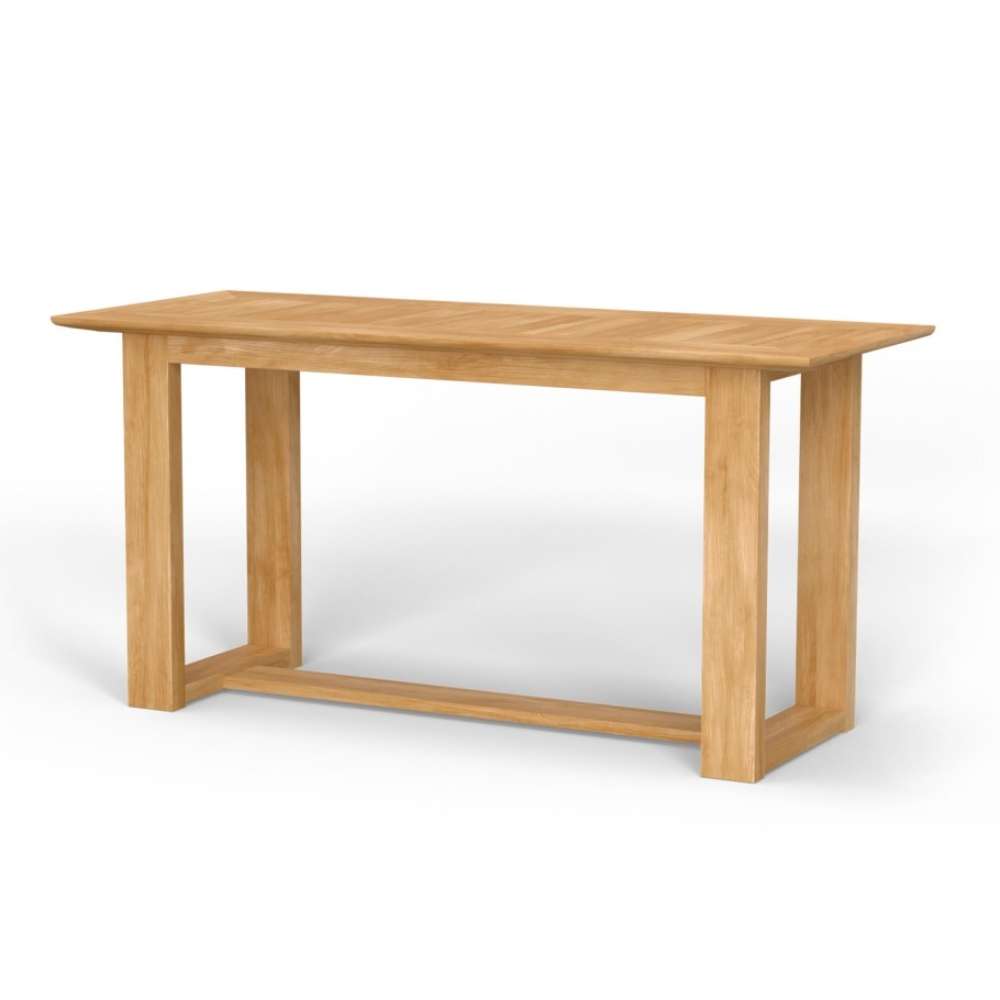 Light wood Westminster Teak Horizon Teak Console Table with a smooth rectangular top and sturdy open-frame legs is shown against a plain white background