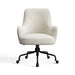 Lily White Breton Boucle Crate & Barrel Bellevue Upholstered Office Chair in textured white boucle fabric with rounded arms and a black rolling base