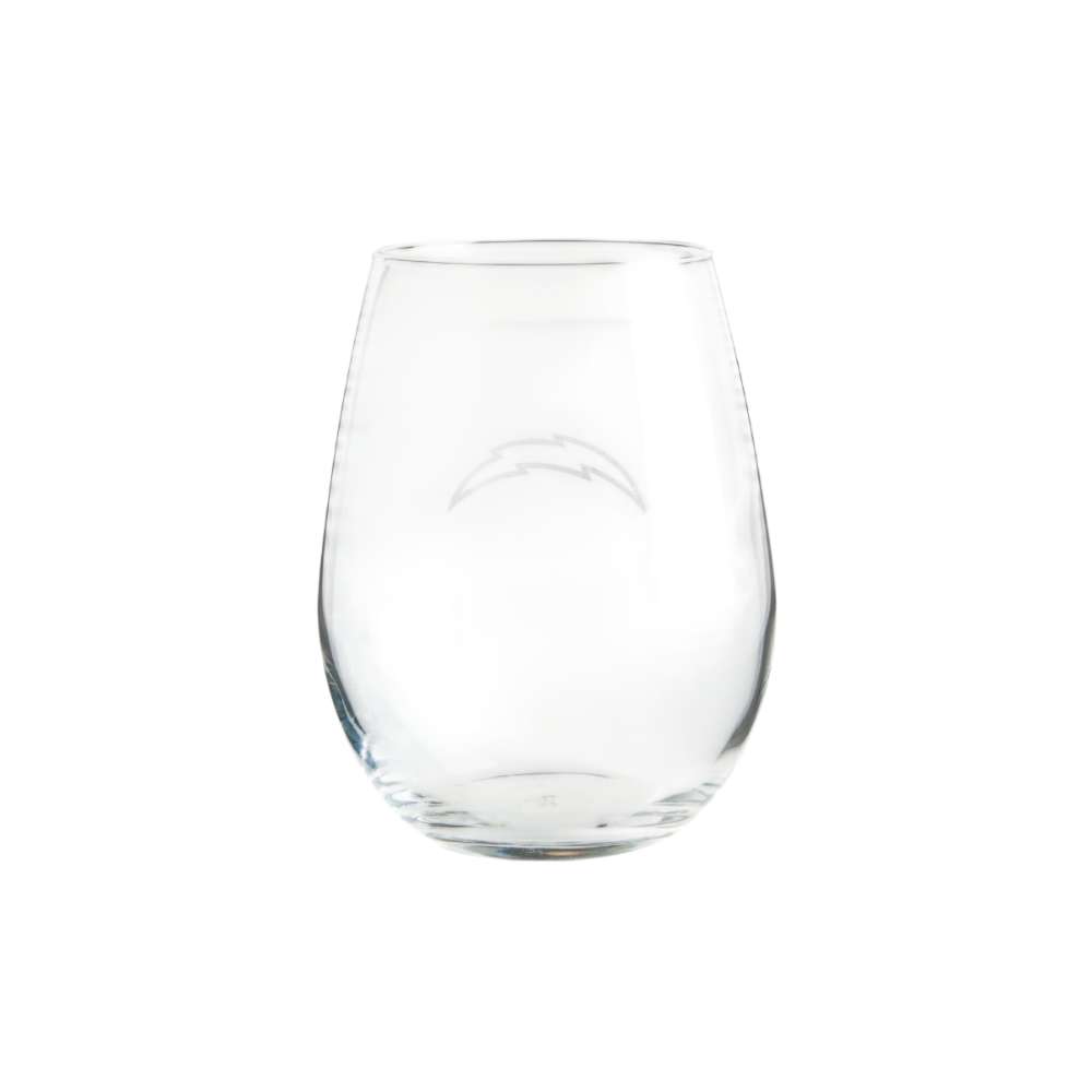 Los Angeles Chargers Crate & Barrel NFL Aspen 11.75oz Stemless Wine Glass, Set of 4 featuring an etched lightning bolt logo on clear glass